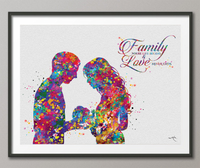 Father and Mother with Baby Quote Watercolor Print Love Wall Art Family Where Life Begins and Love Never Ends Typography Family Sign -1598 - CocoMilla