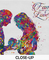 Father and Mother with Baby Quote Watercolor Print Love Wall Art Family Where Life Begins and Love Never Ends Typography Family Sign -1598 - CocoMilla