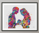 Father and Mother with Baby Watercolor Print New Mom and Father Parents Love Couple Gift Wall Art Family Wedding Gift Art Home Decor-1597 - CocoMilla