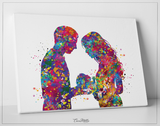 Father and Mother with Baby Watercolor Print New Mom and Father Parents Love Couple Gift Wall Art Family Wedding Gift Art Home Decor-1597 - CocoMilla