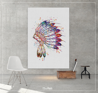 Native American Headdress Indian Chief Art Watercolor Print Wedding Gift Wall Decor Art indian art Nursery Home Decor Wall Hanging No [576] - CocoMilla
