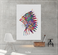 Native American Headdress Indian Art Watercolor Print Wedding Gift Folk Wall Decor Art indian art Nursery Home Decor Wall Hanging No [758] - CocoMilla