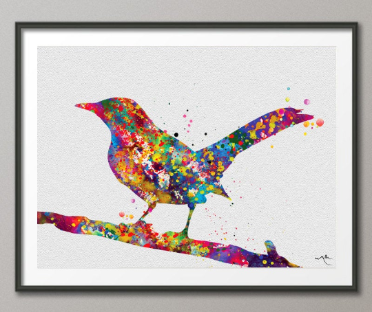 Mockingbird Watercolor Bird Painting Print Animal Art Print Great Mockingbird Nursery Decor Art Wall Decor Home Decor Wall Hanging-537 - CocoMilla