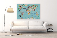 Animal World Map, Animal Map, Canvas Print, Kids World Map, For Kids, Dorm Room, Nursery Decor, Wall Art, Animal Print, World Map Animal-876 - CocoMilla