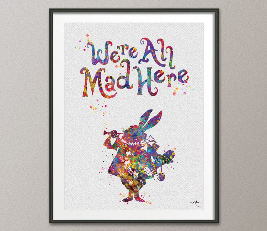 White Rabbit Alice in Wonderland Watercolor Print Back to School Wall Poster Alice Wall Decor For KidsDorm Nursery Decor Wall Hanging-56 - CocoMilla