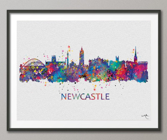 Newcastle Skyline Watercolor Print Newcastle upon Tyne Newcastle Landmark Art Print Wall Wedding Geordie Gift Wall Decor Home Decor [NO 821] - CocoMilla