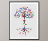 Yoga Tree Watercolor Print Relaxation Wall Art Tree of Life Wedding Gift Yoga Print Yogi Wall Decor Yoga Studio Buddha Art Home Decor-166 - CocoMilla