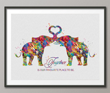 Elephant Together Quote Watercolor Print Wedding Gift Anniversary Gift Couple Print Valentines Day Housewarming Gift Family Wall Art-1447 - CocoMilla