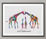 Giraffe Family Personalized Gift Watercolor Print Wedding Gift Family Wall Art Wall Decor Valentines Day Gift Home Decor Wall Hanging-1577 - CocoMilla