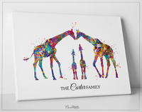 Giraffe Family Personalized Gift Watercolor Print Wedding Gift Family Wall Art Wall Decor Valentines Day Gift Home Decor Wall Hanging-1577 - CocoMilla