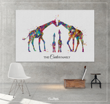 Giraffe Family Personalized Gift Watercolor Print Wedding Gift Family Wall Art Wall Decor Valentines Day Gift Home Decor Wall Hanging-1577 - CocoMilla