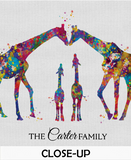 Giraffe Family Personalized Gift Watercolor Print Wedding Gift Family Wall Art Wall Decor Valentines Day Gift Home Decor Wall Hanging-1577 - CocoMilla