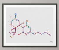 CBD Molecule Cannabidiol Watercolor Print Chemical Molecule Wall Art Science Art Biology Medical Art Chemistry Marijuana Cannabis Decor-85 - CocoMilla
