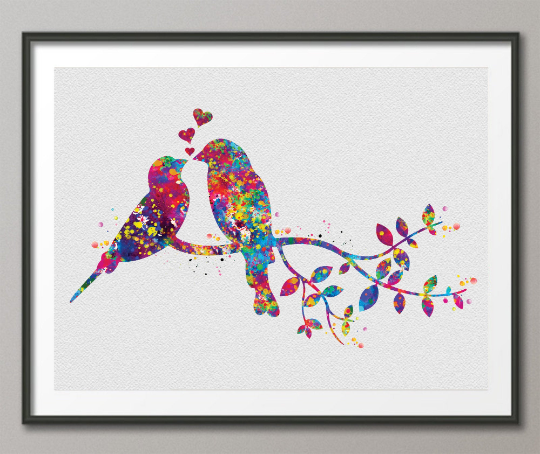 Bird Couple Watercolor Print Wedding Gift Fine Art Print Nursery Wall Art Love Valentines Day Gift Home Decor Wall Hanging Housewarming-1576 - CocoMilla