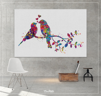 Bird Couple Watercolor Print Wedding Gift Fine Art Print Nursery Wall Art Love Valentines Day Gift Home Decor Wall Hanging Housewarming-1576 - CocoMilla