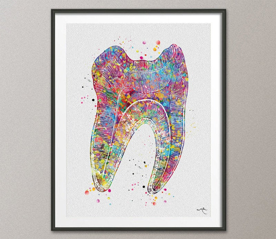 Teeth Art Watercolor Print Medical Art Surgeon Dental Clinic Decor Gift Dental Dentist Clinic Dentistry Office Dental Hygienist Art-1269 - CocoMilla