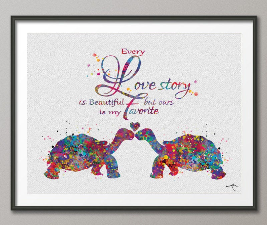 Turtle Love Quote Watercolor Art Print Nerd Love Wedding Gift Geek Gift Wall Art Giclee Wall Decor Art Home Decor Wall Hanging Geekery-931 - CocoMilla