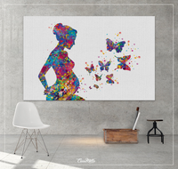 Pregnant Mom and Butterfly Watercolor Print Pregnancy Gift Obstetrician Nursing Baby Shower New Mum Art Clinic Midwife Gift OBGYN Gift-1331 - CocoMilla