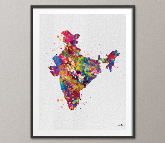 India Map Watercolor Print New Delhi Wall Art Wedding Gift Honeymoon Gift Map Wall Hanging Country Travel Poster Yoga Home Wall Decor-1157 - CocoMilla