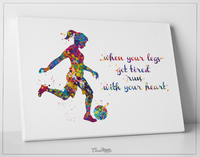 Soccer Girl Quote Watercolor Print Female Soccer Gift Woman Football Art Decor Girl Soccer Player Art run with your heart Girl Wall Art-1533 - CocoMilla