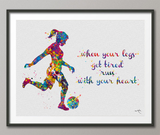 Soccer Girl Quote Watercolor Print Female Soccer Gift Woman Football Art Decor Girl Soccer Player Art run with your heart Girl Wall Art-1533 - CocoMilla