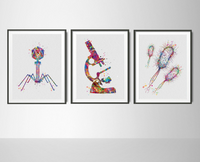 Microbiology Set of 3 Watercolor Print Microbiologist Bacteriophage Virus Microscope Student Student Graduation Laboratory Back to School-78 - CocoMilla