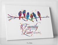 Birds on Branch Watercolor Print Bird Art Family Quote Housewarming Family Where Life Begins and Love Never Ends Typography Family Sign-1600 - CocoMilla