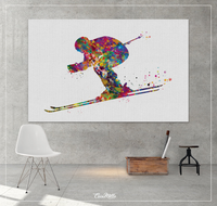 Ski Watercolor Print Skiing Poster Skier Gift Winter Sports Art Wall Art Ski Decor Home Decor For Him Room Decor Nursery Wall Hanging-1459 - CocoMilla