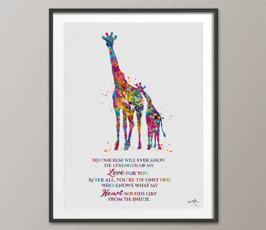 Giraffe and Baby Love Quote Watercolor Print Family Portrait Gift For Kids Nursery art Wall Art Wall Decor Baby Shower Wall Hanging-1436 - CocoMilla