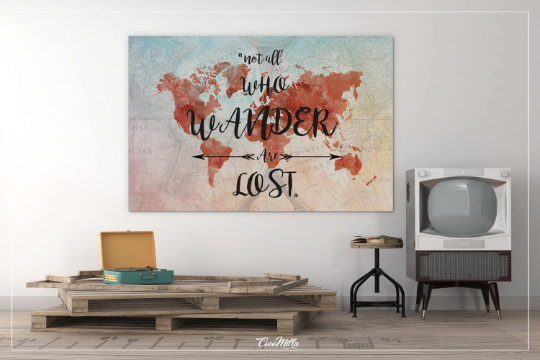 World Map Quote, Watercolor World Map, Canvas Print, World Travel Map, Wanderlust, World Poster, Wall Decor, Home Decor, Wall Hanging-864 - CocoMilla