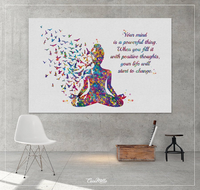 Yoga Woman with Birds Your Mind Life Quote Watercolor Print Studio Room Office House Nursery Decor Housewarming Motivational Wall Art-1476 - CocoMilla
