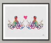 Octopus Love Sea Life Watercolor illustrations Art Print Coastal Art Wall Art Poster Giclee Wall Decor Art Home Decor Wall Hanging [NO 271] - CocoMilla