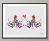 Octopus Love Sea Life Watercolor illustrations Art Print Coastal Art Wall Art Poster Giclee Wall Decor Art Home Decor Wall Hanging [NO 271] - CocoMilla