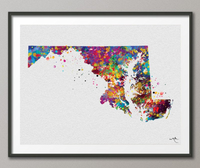 Maryland Map Watercolor Print Cityscape Office Decor Wedding Gift State Map of Maryland Travel Art Home Decor Wall Decor Wall Hanging-521 - CocoMilla