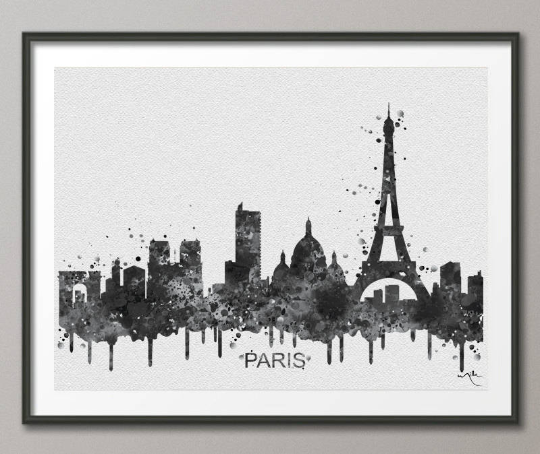 Paris Skyline, France Paris Art, Paris Watercolor Print, Paris Print, Wedding Gift, Gothic Decor, Paris Gift, Tourism, Wall Hanging, Art-936 - CocoMilla