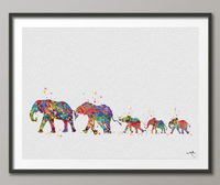 Elephants Two Moms with Three Babies Family Watercolor Print Wedding Gift Wall Art Anniversary Lesbian Family Gift Wall Art Baby Shower-232 - CocoMilla
