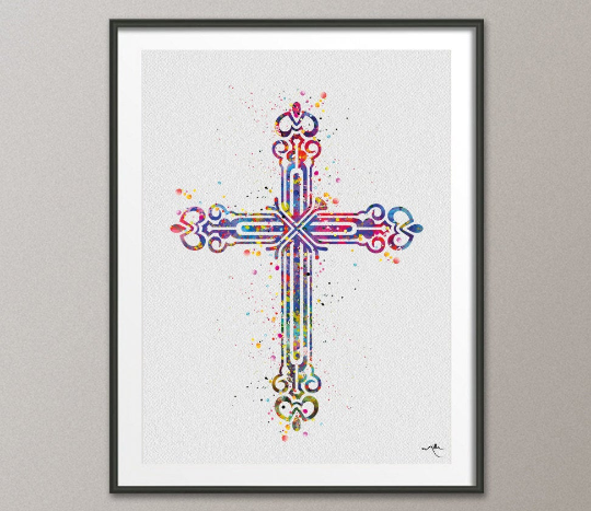 Cross Christian Symbol Religion Symbol Watercolor Art Print Wall Art Poster Easter Gift Baptism Wall Decor Art Home Decor [NO 710] - CocoMilla