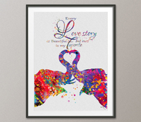 Elephant KISS Love Story Quote Love Watercolor Print Wedding Gift Wall Art Anniversary Gift Honeymoon Wall Decor Home Decor Wall Hanging-671 - CocoMilla