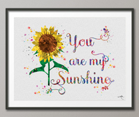 You Are My Sunshine Quote Watercolor Art Print Wedding Gift Nursery Wall Art Wall Decor Art Home Decor Wall Hanging [NO 246] - CocoMilla