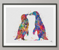 Penguin Watercolor Art Print Marriage Proposal Pebble Wedding Gift Love Giclee Wall Decor Art Home Decor Wall Hanging Housewares [NO 837] - CocoMilla
