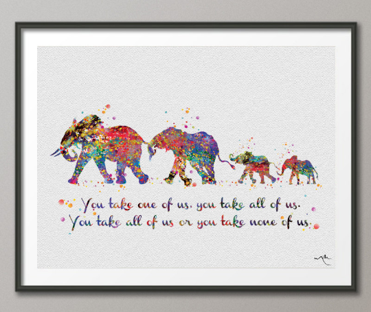 Elephant Family Mom Dad and Babys 2 Quote Art Print Watercolor Painting Wedding Gift Wall Art Wall Decor Art Home Decor Wall Hanging No 646 - CocoMilla