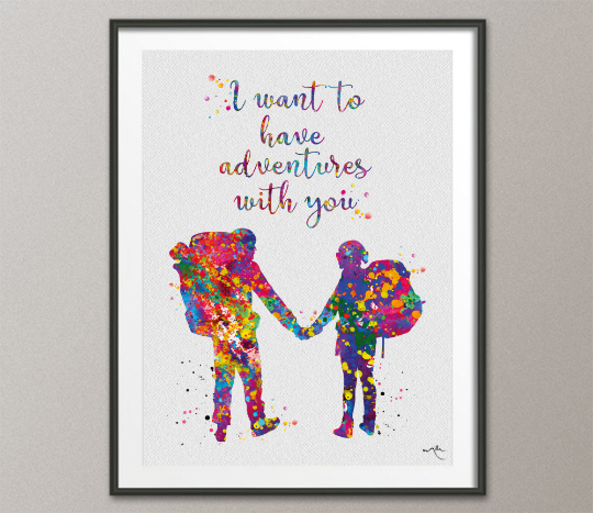 Hiking Couple Quote Watercolor Print I Want To Have Adventures With You Print Wall Decor Art Wedding Gift Outdoor Decor Wall Hanging-1396 - CocoMilla