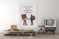 Hiking Couple Quote Watercolor Print I Want To Have Adventures With You Print Wall Decor Art Wedding Gift Outdoor Decor Wall Hanging-1396 - CocoMilla