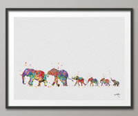 Elephant Family 4 Baby Art Print Watercolor Painting Wedding Gift idea Wall Art Giclee Wall Decor Art Home Decor Wall Hanging [NO 390] - CocoMilla