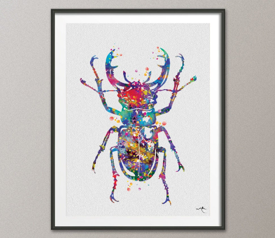 Stag Beetle Watercolor Art Print Totem Animal Wall Art insect collectable Wall Decor Art Home Decor insect art Wall Hanging Beetle [NO 835] - CocoMilla