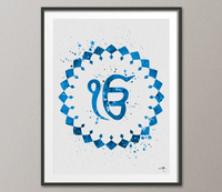 Ek Onkar Watercolor Print Blue Poster Wall Decor Art Khanda Symbol Sikh ik onkar Wedding Gift Sikhism Art Sikh Gift Home Decor Wall Art-430 - CocoMilla
