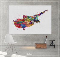 Cyprus Map Watercolor Print Map Country Map Travel Art Home is Where Wedding Gift Poster Anniversary Gift Wall Decor Decor Wall Hanging-1485 - CocoMilla
