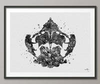 Rorschach Inkblot Test Card 8 BW Watercolor Print Psychology Psychiatry Psychotherapist Psychological Psychologist Clinic Medical Art-1321 - CocoMilla