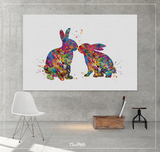 Rabbit Kissing Watercolor Print Nursery Decor For Kids Love Gift for Couple Family Wall Decor Wedding Gift Valentines Day Wall Hanging-798 - CocoMilla