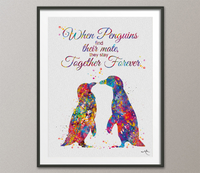 Penguins Love Together Forever Quote Watercolor Art Print Nerd Love Wedding Gift Wall Art Gay Lesbian Gift Art Home Decor Wall Hanging-1554 - CocoMilla
